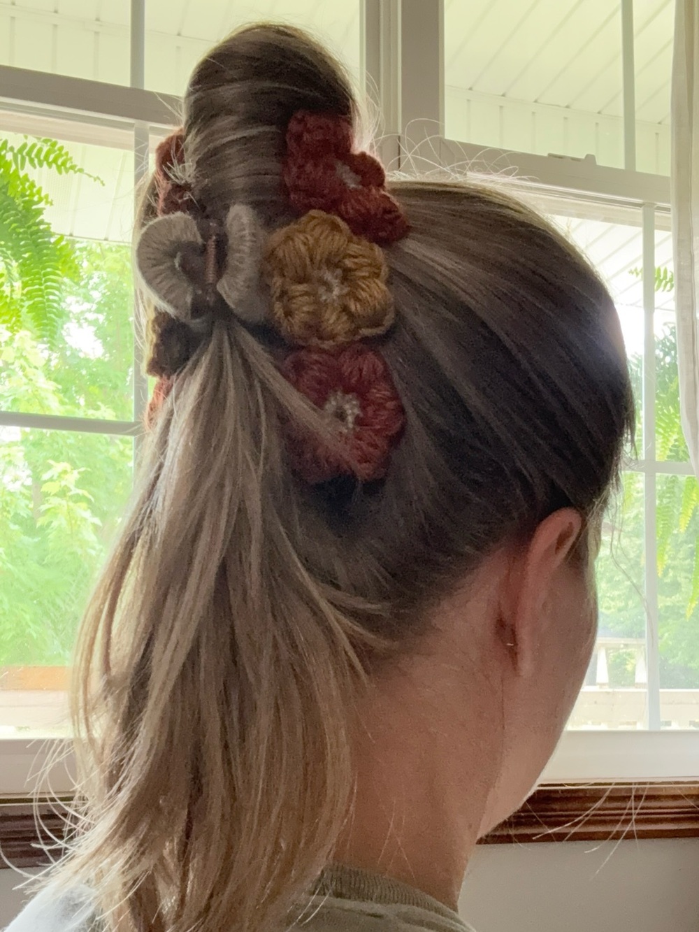 Handmade Crocheted Flower Hair Clip - Mustard & Rust - Picture 2 of 3